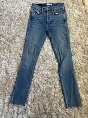 Re/Done Classic Blue Slim Jeans with Frayed Hem